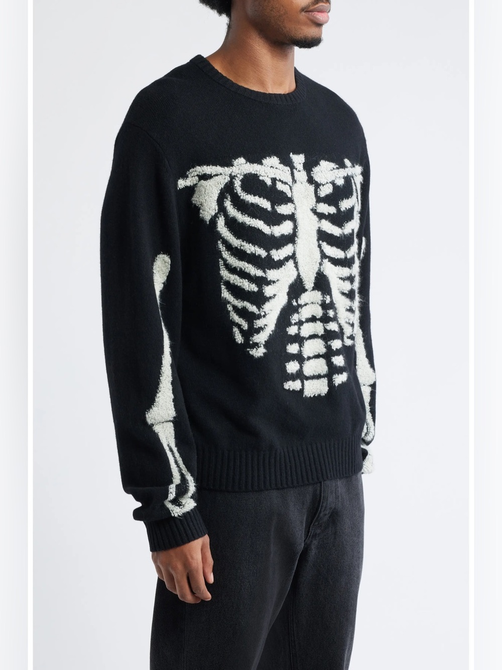 MARKET Skelly Intarsia Wool Blend Sweater, Black/white, size XL - Picture 3 of 12